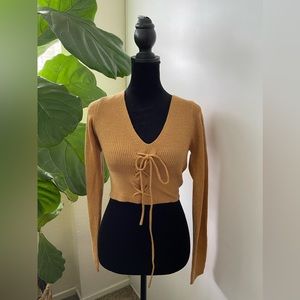 Camel Knitted Cropped Longsleeve Top